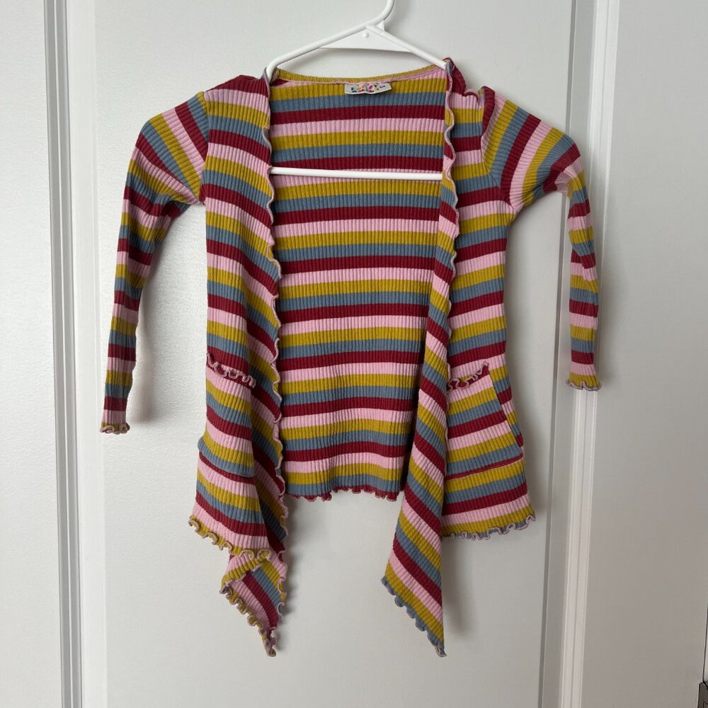 Dot Dot Smile Waterfall Cardigan Girl's Size 5/6, Striped Color Block